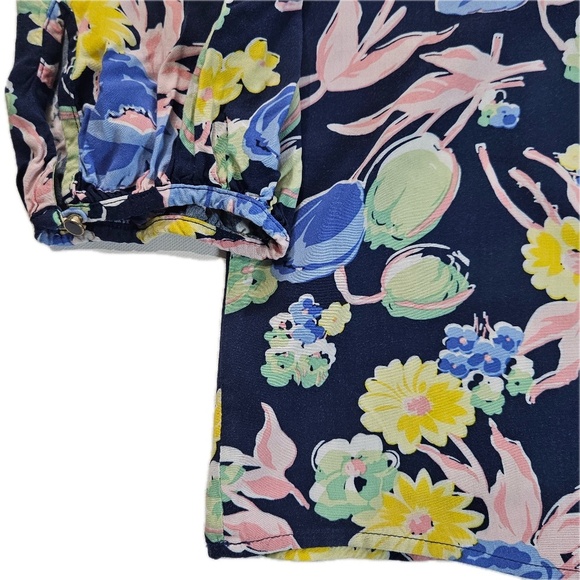 Talbots Floral Blouse Womens Medium Multicolor V-Neck Drawstring Balloon Sleeves - Picture 7 of 8